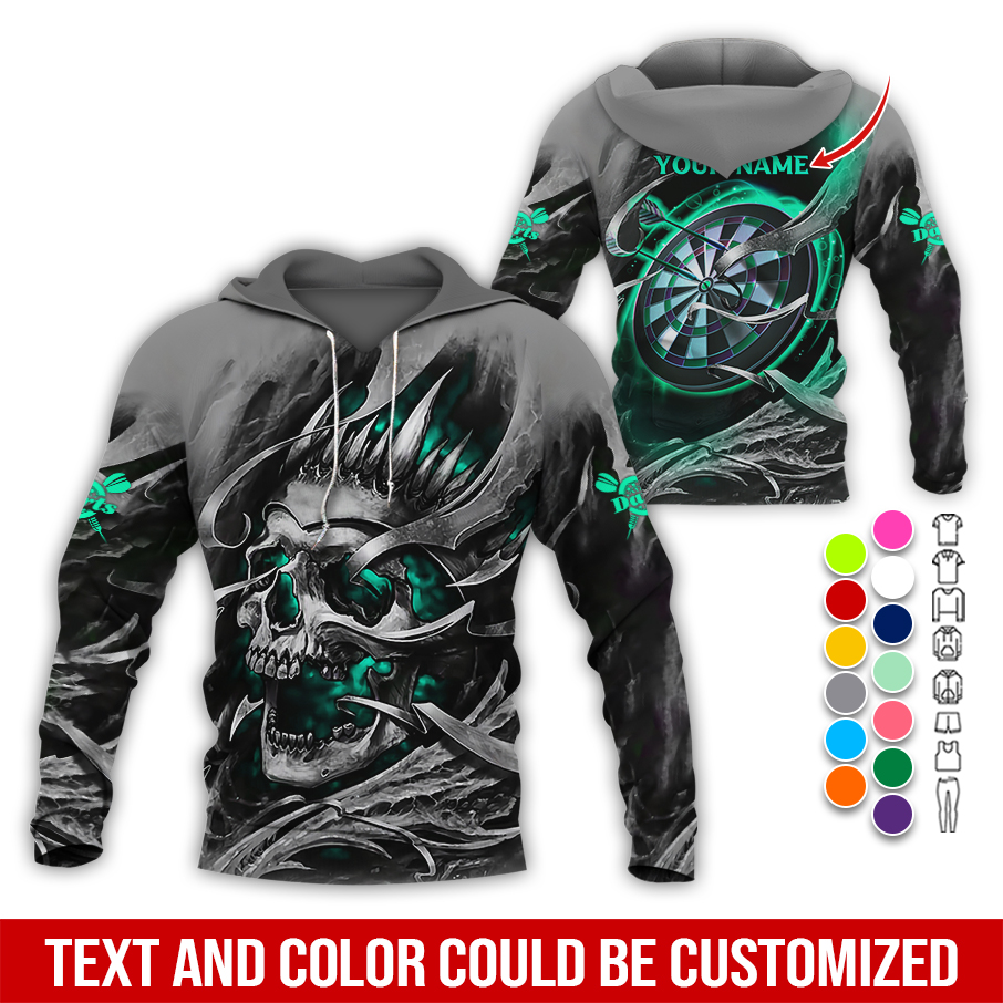 Personalized Darts Skull Premium Hoodie, Customized Name Darts Hoodie, Skull Darts & Smoke Hoodie,  Perfect Gift For Darts Lovers, Friend, Family