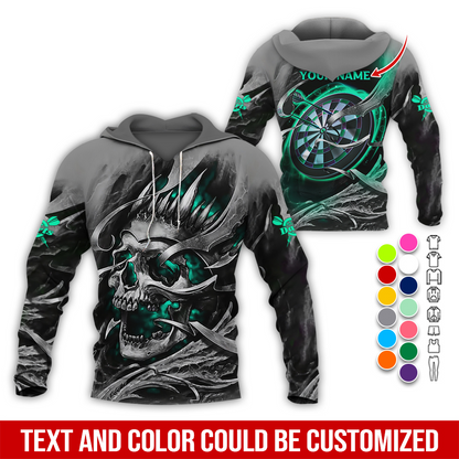 Personalized Darts Skull Premium Hoodie, Customized Name Darts Hoodie, Skull Darts & Smoke Hoodie,  Perfect Gift For Darts Lovers, Friend, Family