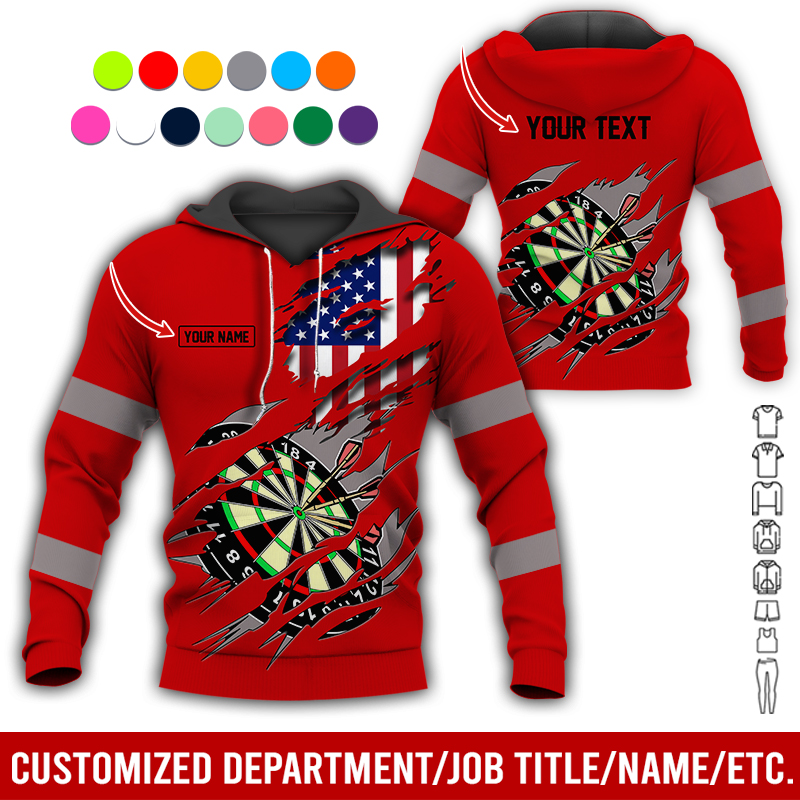 Personalized Darts American Flag Premium Hoodie, Customized Name & Text Darts Hoodie, Perfect Gift For Darts Lovers, Friend, Family