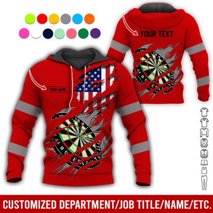 Personalized Darts American Flag Premium Hoodie, Customized Name & Text Darts Hoodie, Perfect Gift For Darts Lovers, Friend, Family