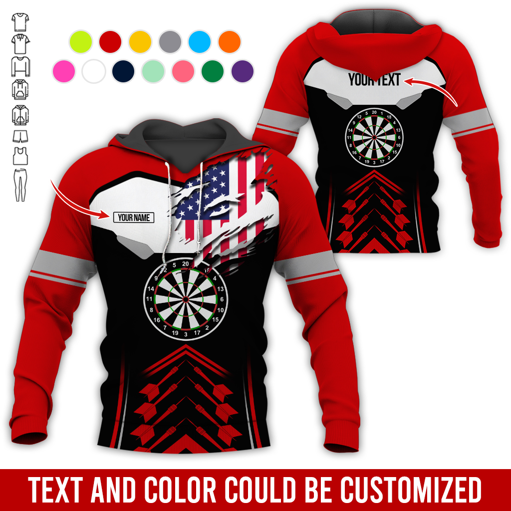 Personalized American Flag Darts Premium Hoodie, Customized Name & Text Darts Black & White Hoodie, Perfect Gift For Darts Lovers, Darts Player