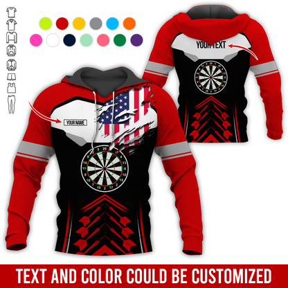 Personalized American Flag Darts Premium Hoodie, Customized Name & Text Darts Black & White Hoodie, Perfect Gift For Darts Lovers, Darts Player