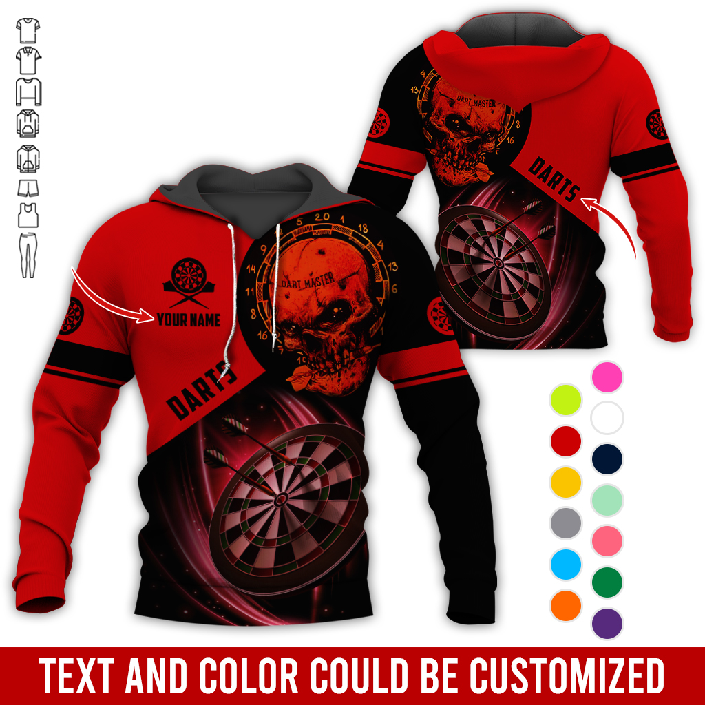 Customized Name Darts Skull Premium Hoodie, Darts Master Skull Pattern Hoodie, Perfect Gift For Darts Lovers, Friend, Family