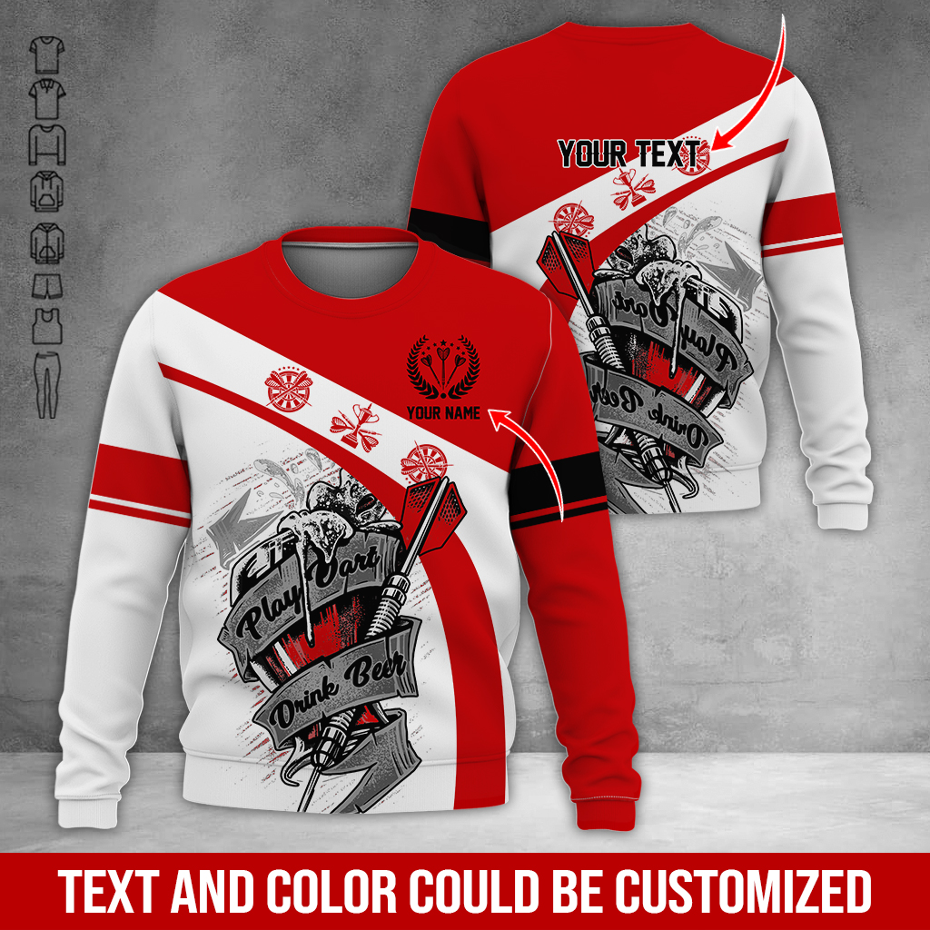 Customized Darts Sweatshirt, Personalized Name & Text Sweatshirt, Play Darts Drink Beer Sweatshirt, Perfect Gift For Darts Lovers, Friend, Family