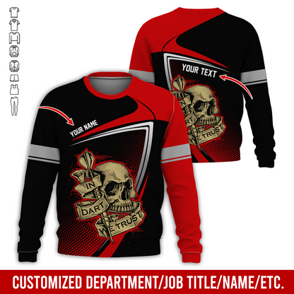 Customized Name & Text Darts Sweatshirt, In Dart We Trust Shirt, Skull Pattern  Darts Shirts For Men & Women - Gift For Darts Lovers, Friend, Family