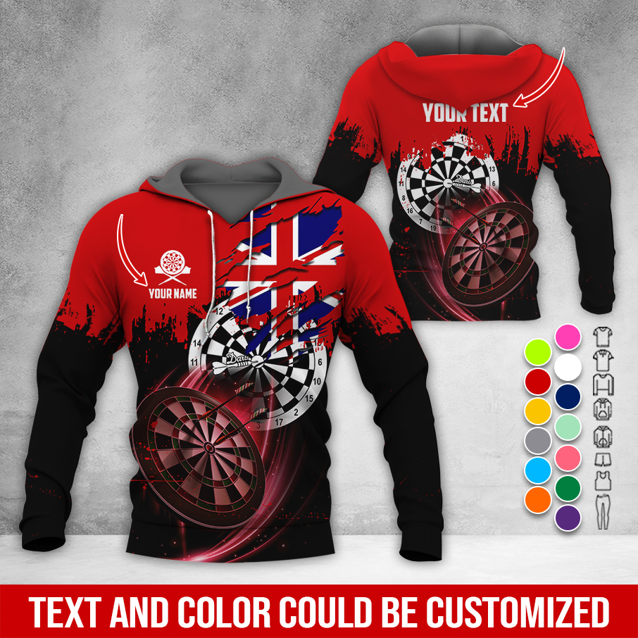 Customized Name & Text Darts Premium Hoodie, England Flag Darts Hoodie, Perfect Gift For Darts Lovers, Friend, Family