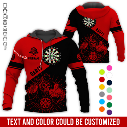 Customized Name Darts Skull Premium Hoodie, Skeleton Playing Darts Pattern Hoodie, Perfect Gift For Darts Lovers, Friend, Family