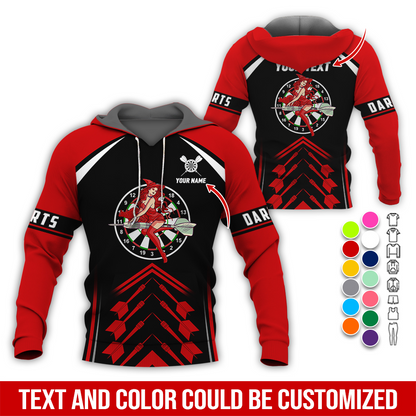 Personalized Name & Text Darts Premium Hoodie, Witch Riding Broom & Darts Hoodie, Perfect Gift For Darts Lovers, Friend, Family