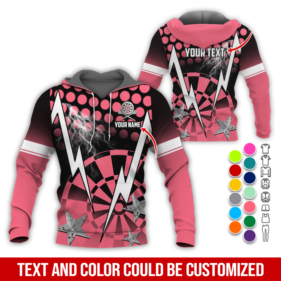 Personalized Lightning & Stars Darts Premium Hoodie, Customized Name & Text Darts Hoodie, Perfect Gift For Darts Lovers, Darts Player