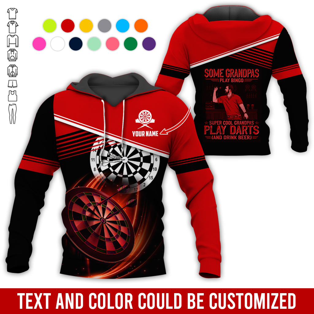 Customized Name & Text Darts Grandpa Premium Hoodie, Super Cool Grandpas Play Darts & Drink Beer Hoodie - Gift For Darts Lovers, Darts Players