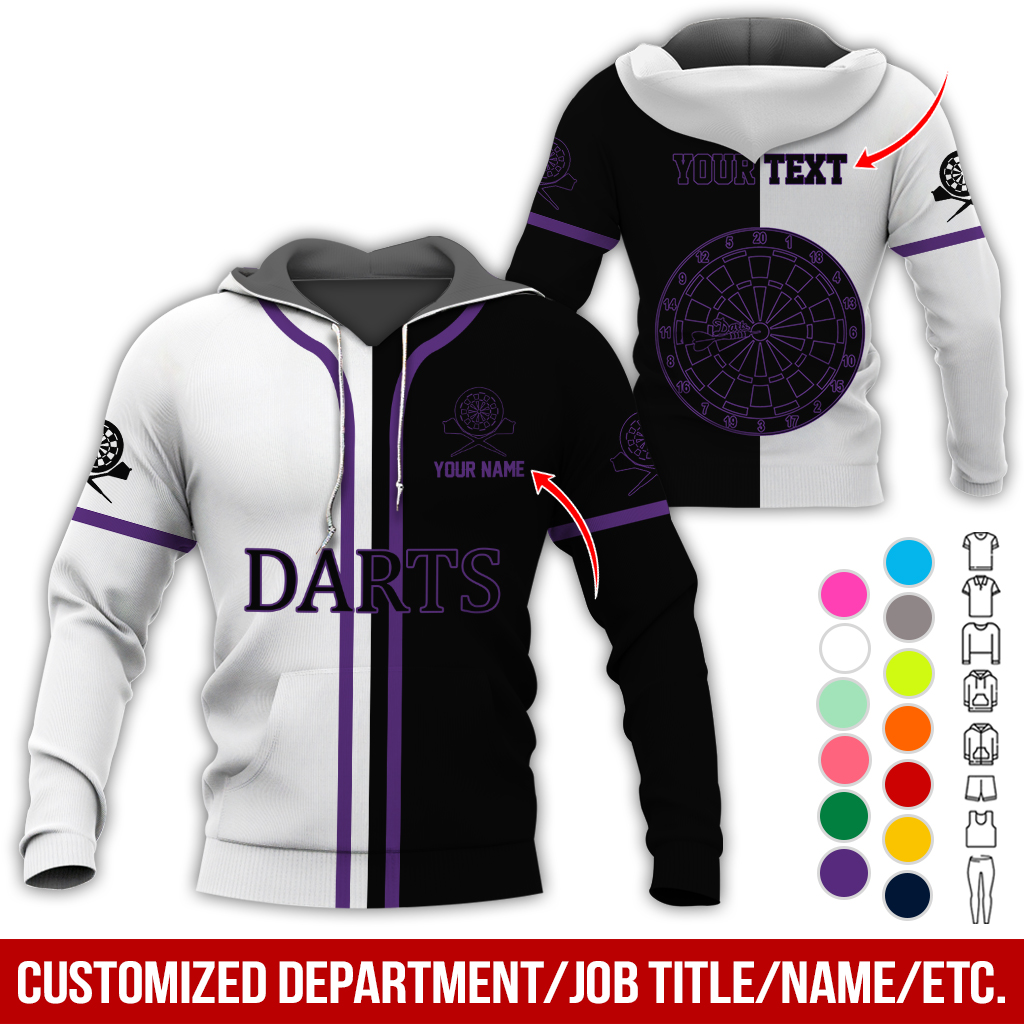 Personalized Name & Text Darts Premium Hoodie, Black & White Hoodie, Perfect Gift For Darts Lovers, Darts Player