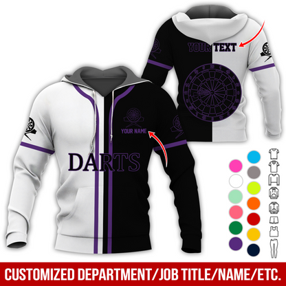 Personalized Name & Text Darts Premium Hoodie, Black & White Hoodie, Perfect Gift For Darts Lovers, Darts Player
