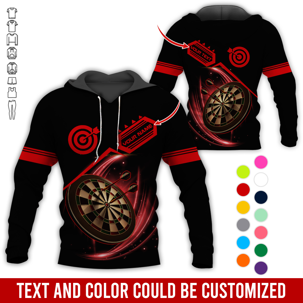 Customized Name & Team Name Darts Premium Hoodie, Darts Pattern Shining Black Hoodie, Perfect Gift For Darts Lovers, Friend, Family