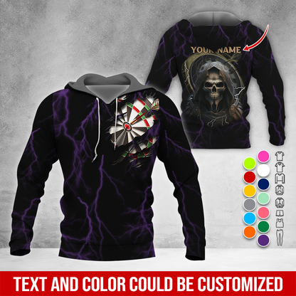 Customized Name Darts Skull Premium Hoodie, Lightning & Death Darts Hoodie, Perfect Gift For Darts Lovers, Darts Player