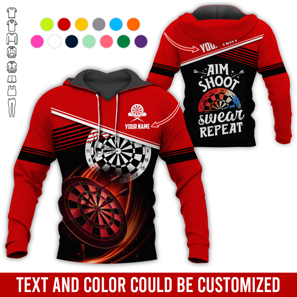 Customized Name & Text Darts Premium Hoodie, Aim Shoot Swear Repeat Darts Hoodie, Perfect Gift For Darts Lovers, Darts Player