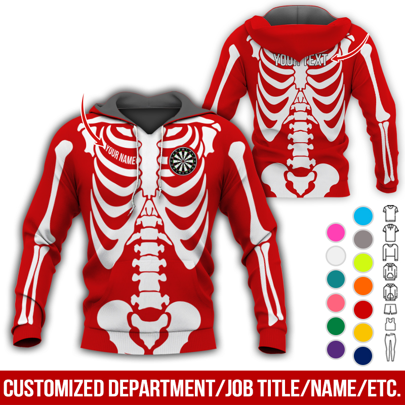 Personalized Skeleton Darts Premium Hoodie, Customized Name & Text Darts Hoodie, Perfect Gift For Darts Lovers, Darts Player