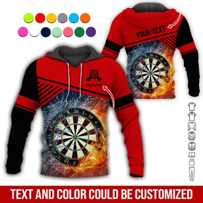 Customized Name & Text Darts Premium Hoodie, Water and Fire Dartboards Pattern Hoodie For Men & Women, Perfect Gift For Darts Lovers, Friend, Family