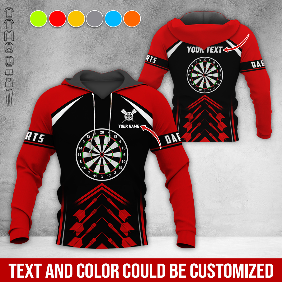 Customized Name & Text Darts Premium Hoodie, Custom Color Darts Pattern For Men & Women Hoodie, Perfect Gift For Darts Lovers, Darts Player