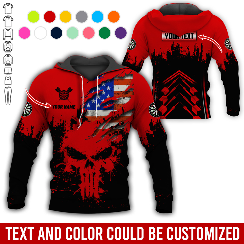 Customized Name & Text Darts Premium Hoodie, Custom National Flag Darts Hoodie For Men & Women, Perfect Gift For Darts Lovers, Darts Player