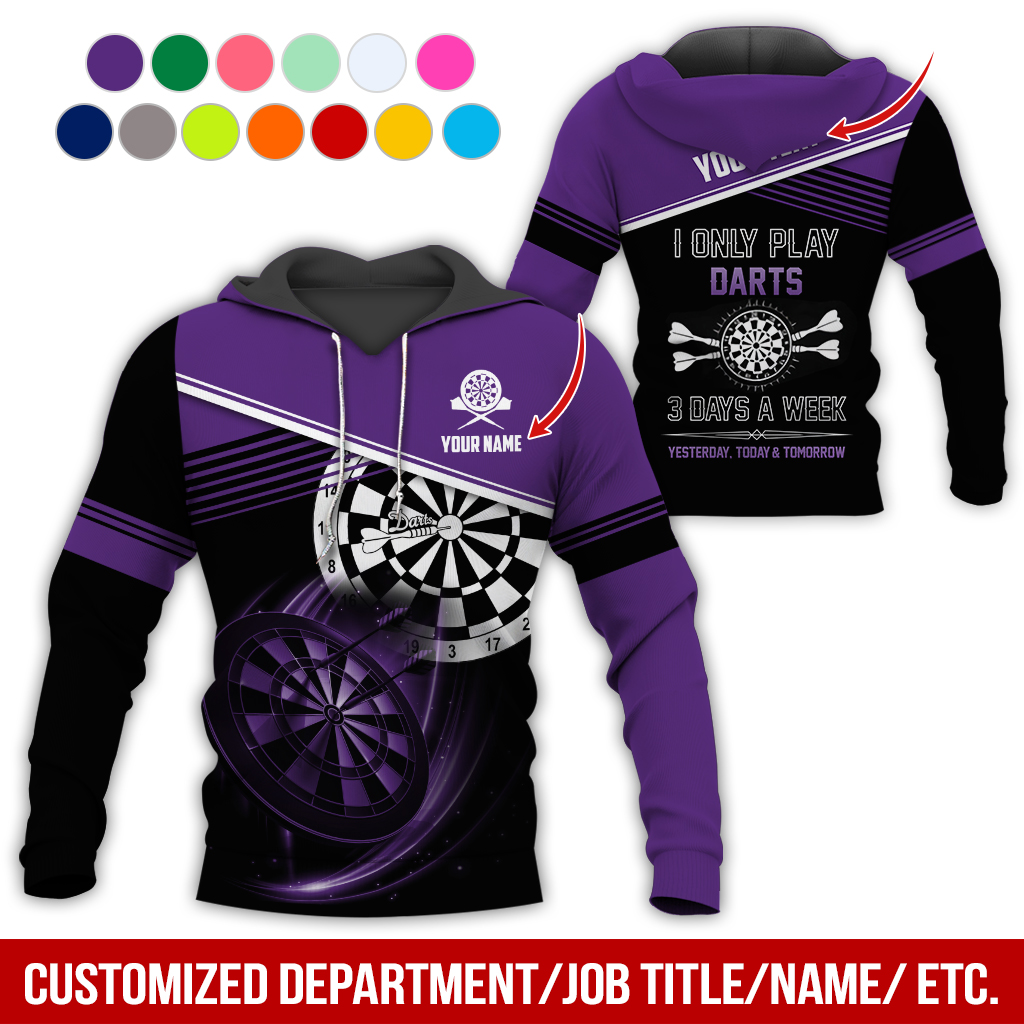 Customized Name & Text Darts Skull Premium Hoodie, I Only Play Darts 3 Days a Week Hoodie, Perfect Gift For Darts Lovers, Darts Player
