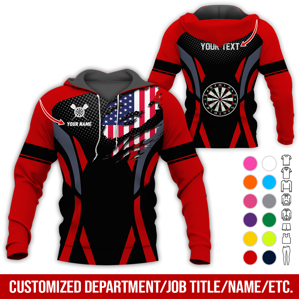 Personalized American Flag Darts Premium Hoodie, Custom Name & Text Darts Hoodie, Perfect Gift For Darts Lovers, Friend, Family