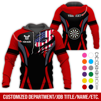 Personalized American Flag Darts Premium Hoodie, Custom Name & Text Darts Hoodie, Perfect Gift For Darts Lovers, Friend, Family