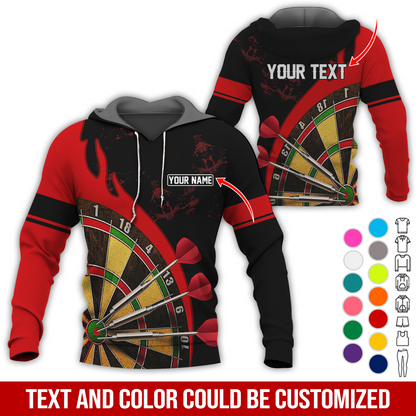 Customized Name & Text Darts Premium Hoodie, Darts & Fire Pattern Hoodie, Perfect Gift For Darts Lovers, Darts Player