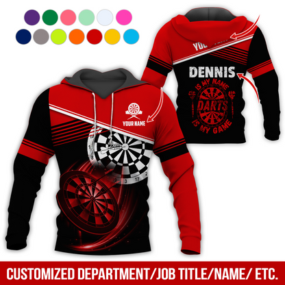 Customized Name & Text Darts Skull Premium Hoodie, Is My Name Player Darts Hoodie, Perfect Gift For Darts Lovers, Darts Player