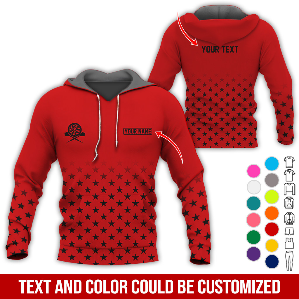 Customized Name & Text Darts Premium Hoodie, Black Stars Pattern Darts Hoodie, Perfect Gift For Darts Lovers, Darts Player