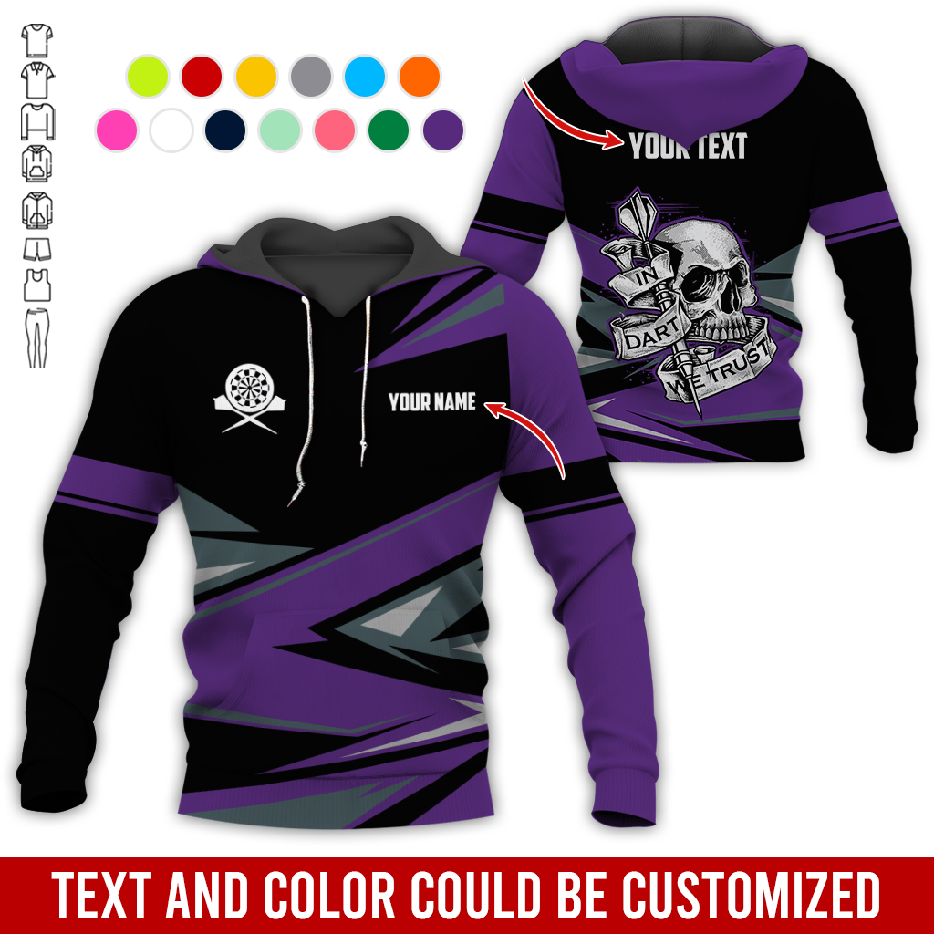 Customized Name & Text Darts Skull Premium Hoodie, In Darts We Trust Hoodie For Men & Women, Perfect Gift For Darts Lovers, Friend, Family