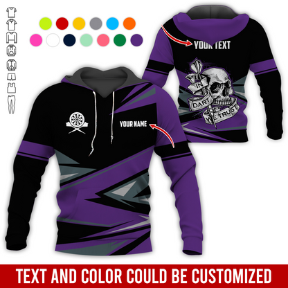 Customized Name & Text Darts Skull Premium Hoodie, In Darts We Trust Hoodie For Men & Women, Perfect Gift For Darts Lovers, Friend, Family
