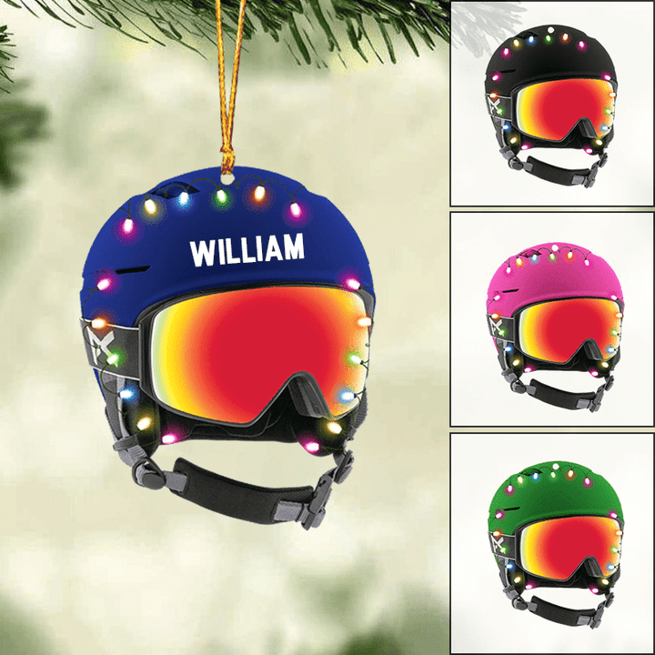 Custom Baseball Acrylic Ornament, Personalized Skiing Helmet With Christmas Light Acrylic Ornament For Baseball Lover, Christmas, Family