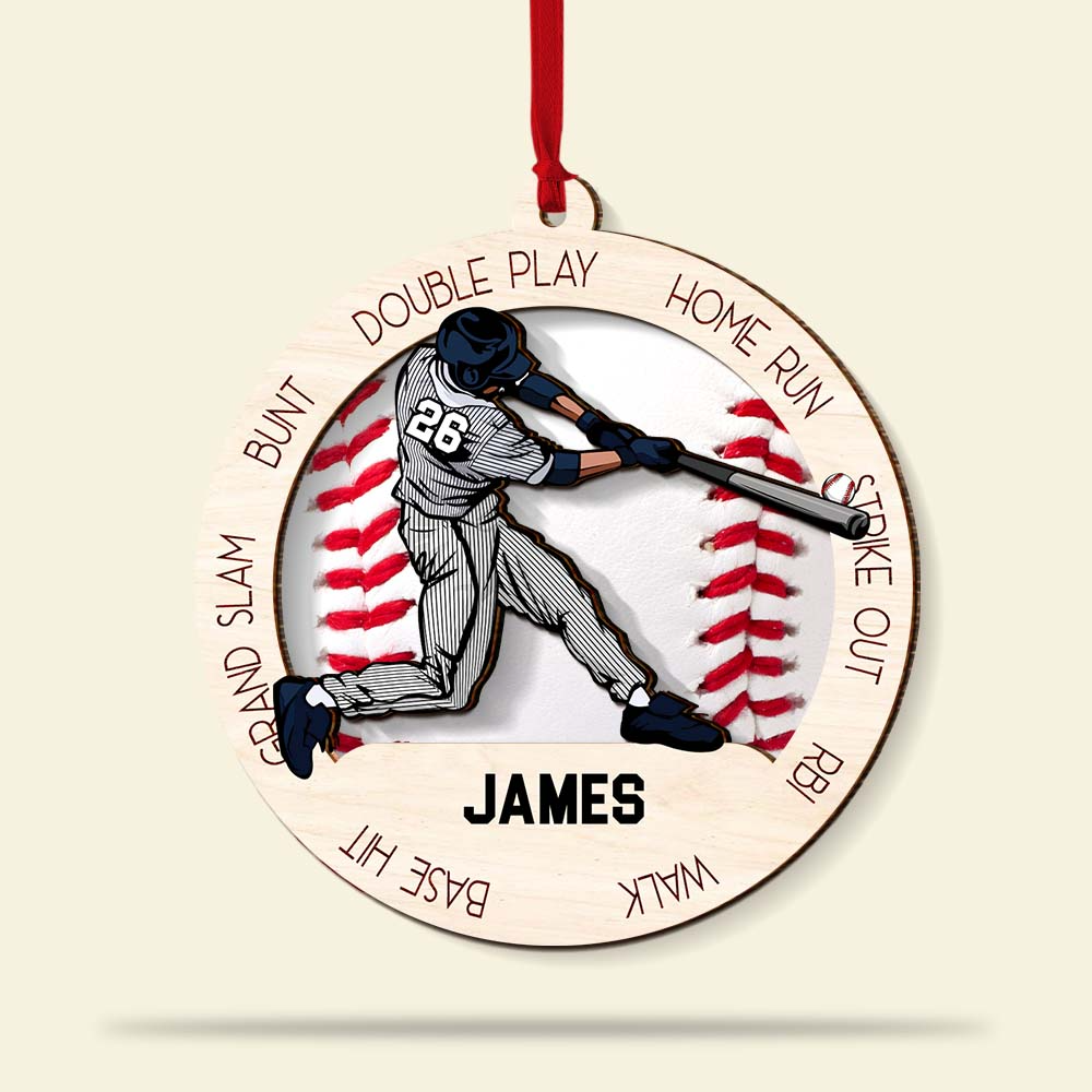 Custom Baseball Wooden Ornament, Baseball Player Pose Wooden Ornament - Perfect Gift For Baseball Lover, Christmas, New Year