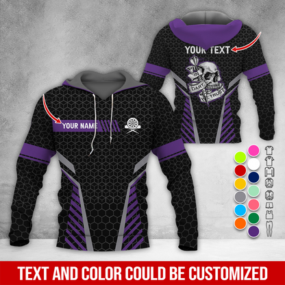 Personalized Skull Darts Premium Hoodie, Customized Name & Text Darts Hoodie, Honeycomb Pattern Hoodie, Perfect Gift For Darts Lovers, Darts Player