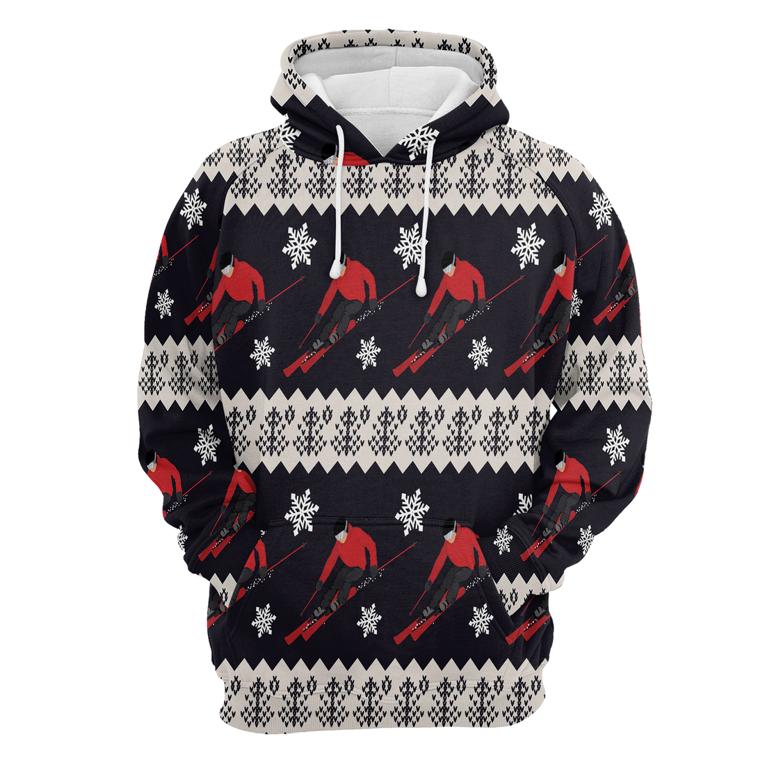 Winter Skiing Xmas Premium Christmas Hoodie, Winter Skiing Unisex Back White Hoodie For Men & Women - Perfect Gift For Christmas, Winter Skiing Lovers