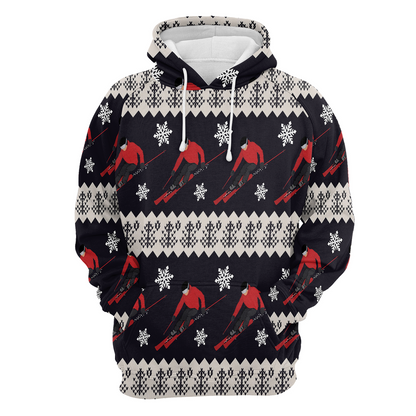 Winter Skiing Xmas Premium Christmas Hoodie, Winter Skiing Unisex Back White Hoodie For Men & Women - Perfect Gift For Christmas, Winter Skiing Lovers