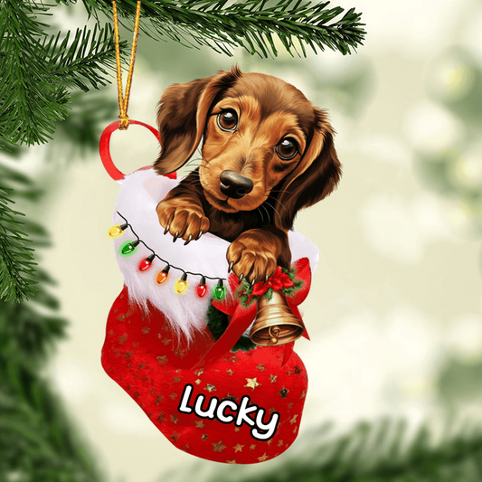 Custom Dog Acrylic Christmas Ornament, Personalized Awesome Dachshund In Stocking Christmas Acrylic Ornament for Dog Lover, New Year