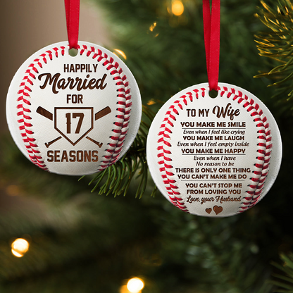 Custom Baseball Acrylic Ornament, Personalized Baseball Happily Married For Seasons Acrylic Ornament - Perfect Gift For Baseball Lover, Christmas, New Year