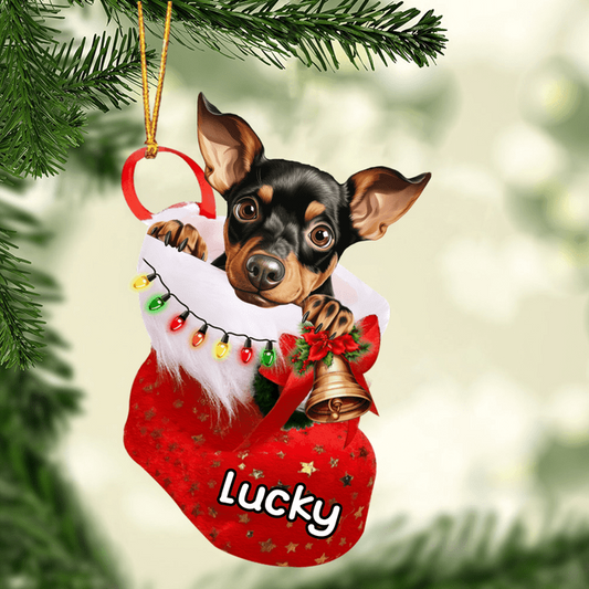 Custom Dog Acrylic Christmas Ornament, Personalized Manchester Terrier In Stocking Christmas Acrylic Ornament for Dog Lover, New Year