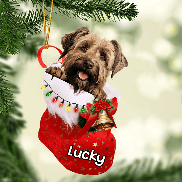 Custom Dog Acrylic Christmas Ornament, Personalized Briard Dog In Stocking Christmas Acrylic Ornament for Dog Lover, New Year