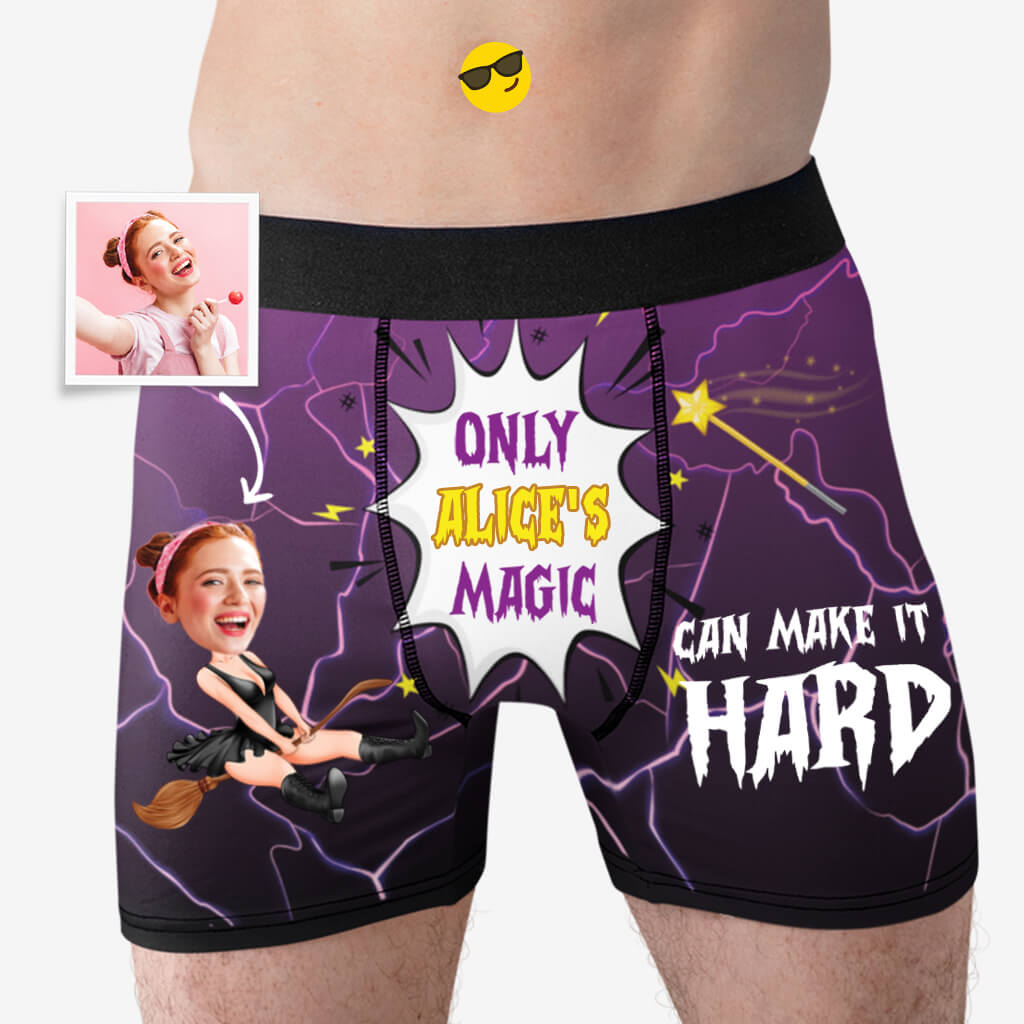 Personalized Boxers, Custom Face Underwear - Customized Only Alice's Majic Can Make It Hard Boxer - Best Valentine Gift For Men From Lover