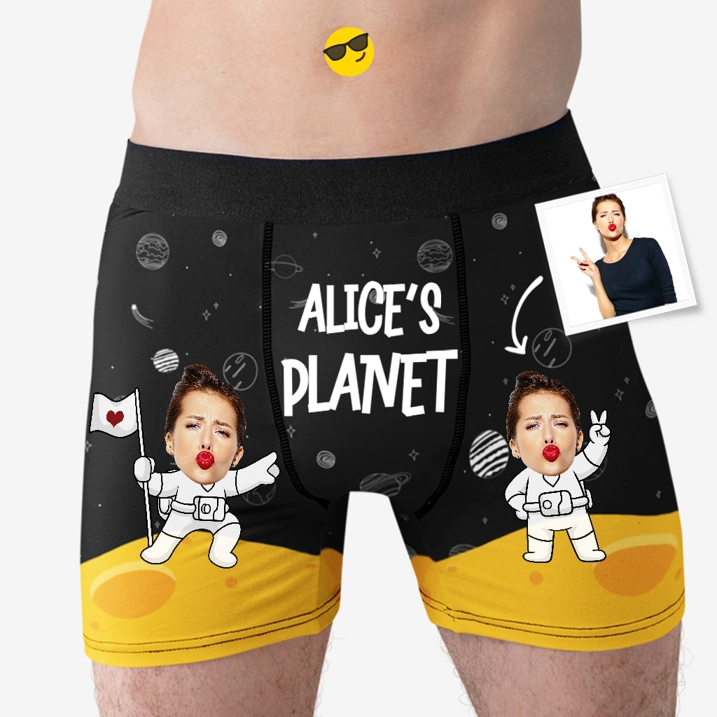 Personalized Boxers, Custom Face Underwear - Customized My Planet Boxer - Best Valentine Gift For Men From Lover