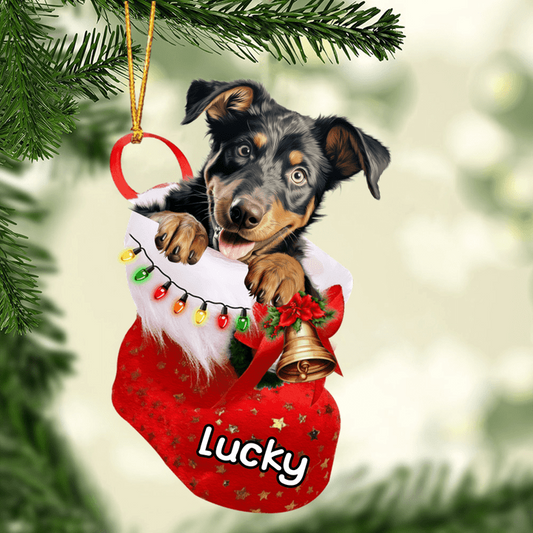 Custom Dog Acrylic Christmas Ornament, Personalized Beauceron Dog in Christmas Stocking Acrylic Ornament for Dog Lover, New Year