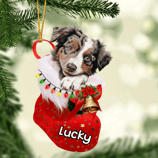 Custom Dog Acrylic Christmas Ornament, Personalized Australian Shepherd in Christmas Stocking Acrylic Ornament for Dog Lover, New Year