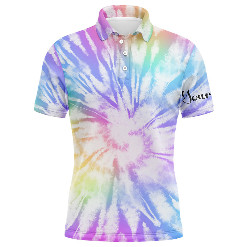 Custom Golf Long Sleeve Men Polo Shirt, Custom Name Watercolor Tie Dye Background Apparel - Perfect Gift For Men, Golf Lover
