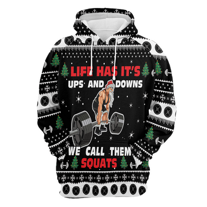 Santa Loves Gym Premium Christmas Hoodie, Life Has It's Ups & Downs Unisex Hoodie For Men & Women - Perfect Gift For Christmas, Family