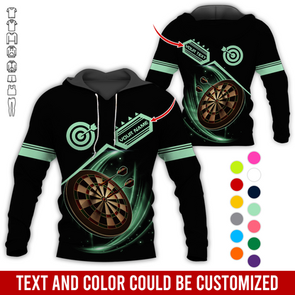 Customized Name & Team Name Darts Premium Hoodie, Darts Pattern Shining Black Hoodie, Perfect Gift For Darts Lovers, Friend, Family