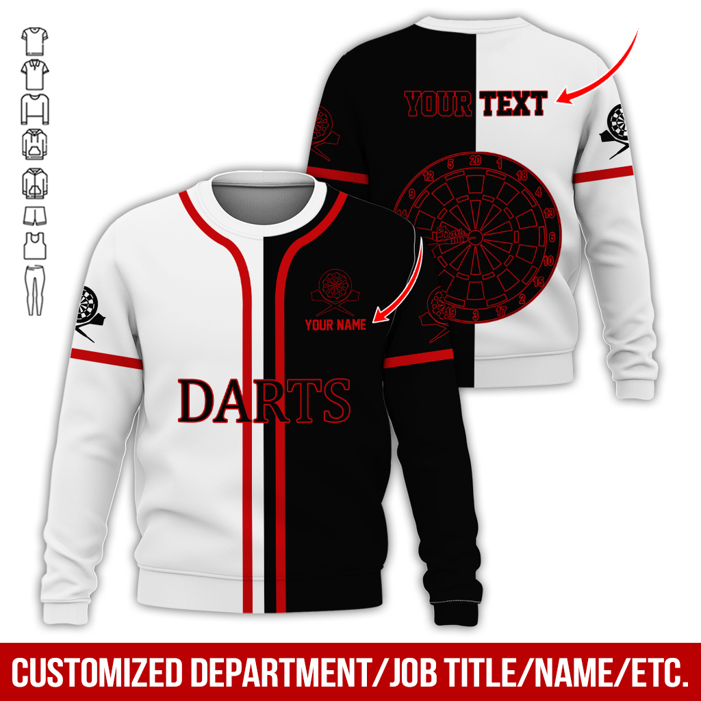 Customized Darts Sweatshirt, Personalized Name & Text Darts Sweatshirt, Black & White Sweatshirt, Perfect Gift For Darts Lovers, Darts Player
