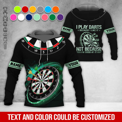 Customized Name Darts Premium Hoodie, I Play Darts Because I Like It Not Because I'm Good At It Darts Black Hoodie, Perfect Gift For Darts Lovers, Darts Player