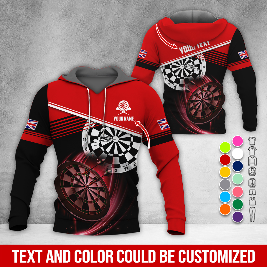 Customized Name & Text Darts Premium Hoodie, Custom Your Flag Hoodie, Perfect Gift For Darts Lovers, Friend, Family